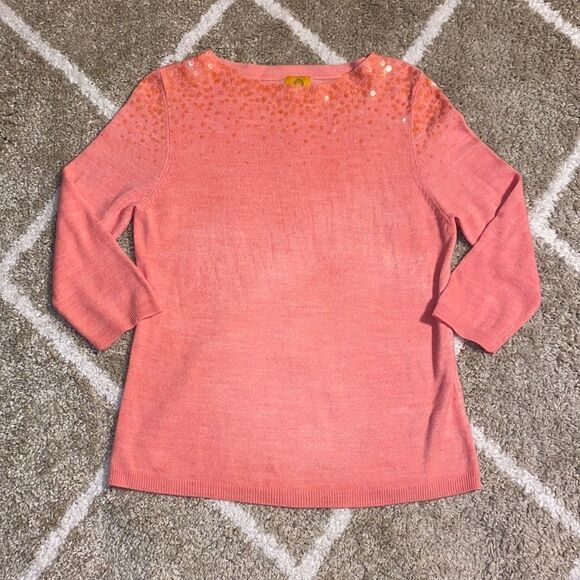 Ruby Road Sequined Two Toned 3/4 Sleeve Lightweight Sweater - Picture 1 of 7